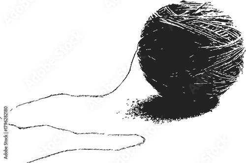 Ball of yarn sketch hand drawn with loose thread on white background — stock vector