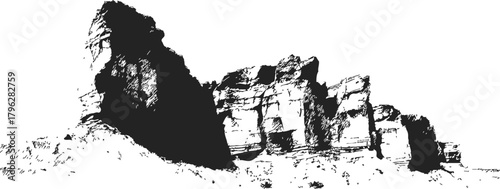 Rock formation sketch, hand drawn rugged cliffs and eroded stone landscape — stock vector