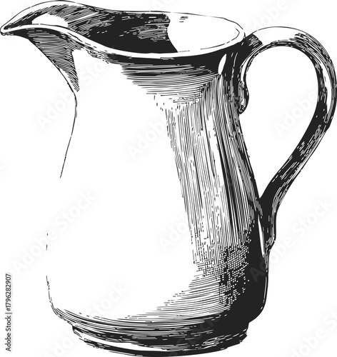 Pitcher sketch hand drawn vintage jug with ornate handle — stock vector