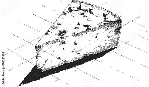 Blue cheese wedge sketch, hand drawn style with textured rind and mold veins — stock vector