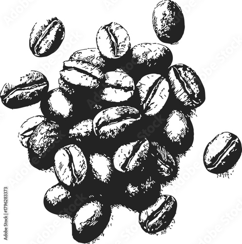 Coffee beans sketch hand drawn style detailed pile isolated on white — stock vector