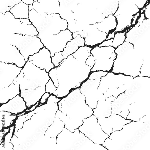 Cracked surface sketch, hand drawn vector texture with irregular fracture lines — stock vector