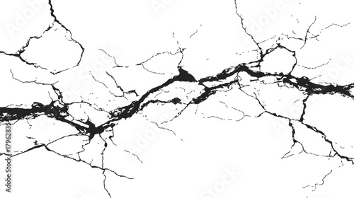 Cracked surface sketch, hand drawn seamless pattern with bold black fracture lines — stock vector