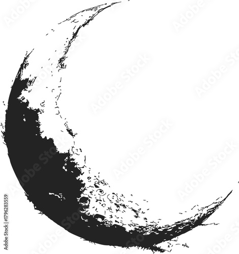 Crescent moon sketch hand drawn with textured surface and craters — stock vector