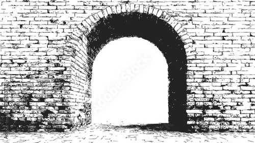 Brick archway sketch, hand drawn style, old masonry wall entrance — stock vector