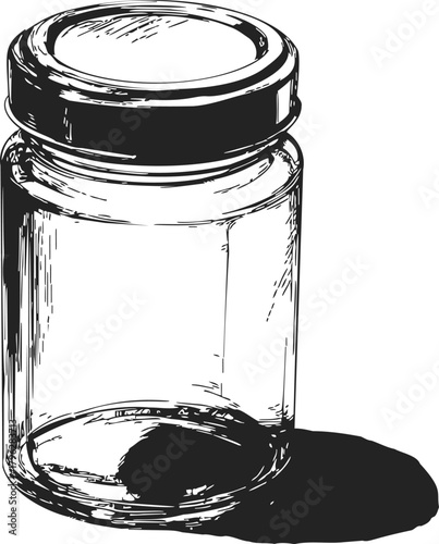 Glass jar sketch hand drawn style with lid and shadow — stock vector
