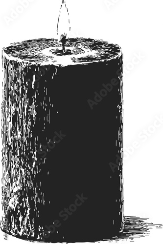 Candle sketch hand drawn rustic wax pillar with wick detailed texture — stock vector