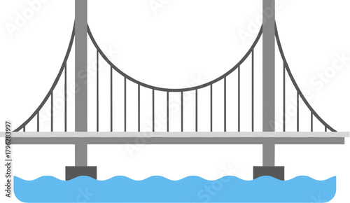 Simple Flat Design Suspension Bridge Illustration over Water Transportation