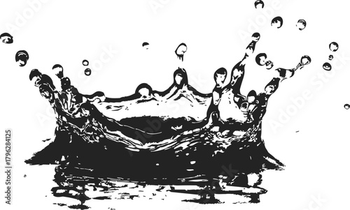 Water splash sketch, hand drawn vector with dynamic droplets and ripples — stock vector