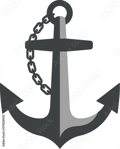 Modern Flat Anchor with Chain Marine Navigation Symbol Icon Design