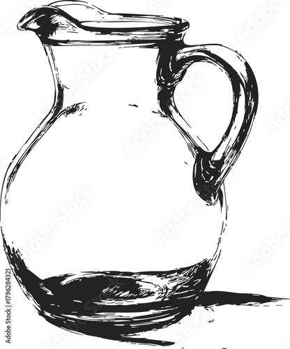 Glass pitcher sketch hand drawn style with bold lines and shadow — stock vector