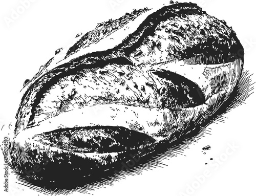 Loaf of bread sketch, hand drawn rustic artisan bread with textured crust — stock vector