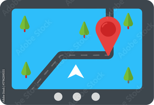 Simple Flat Style Detail GPS Navigation System Device Display Illustration