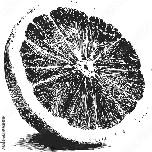 Orange slice sketch hand drawn detailed citrus fruit cross section — stock vector