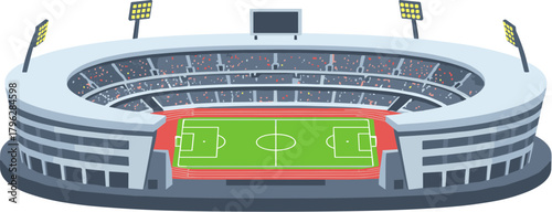 Flat Design Illustrated Sport Arena Stadium with Running Track and Field
