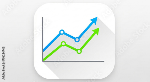 A dual line graph icon showing upward trends in blue and green, ideal for illustrating growth and success