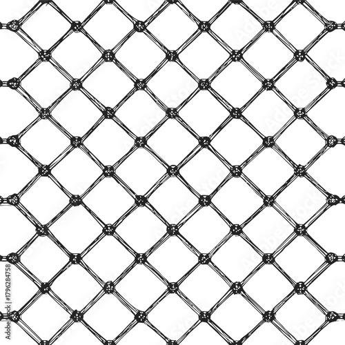 Chain link fence sketch, hand drawn diamond mesh pattern on white background — stock vector