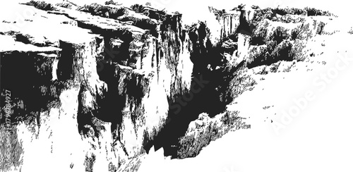 Canyon sketch hand drawn deep rocky gorge with dramatic cliffs — stock vector