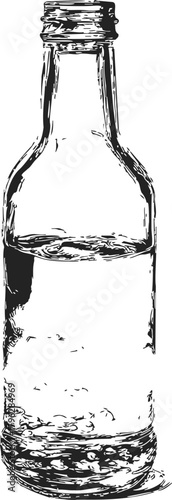 Glass bottle sketch, hand drawn style, transparent container with screw cap — stock vector