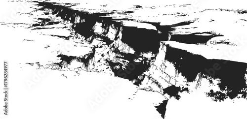 Canyon sketch hand drawn dramatic landscape with steep cliffs and deep chasm — stock vector