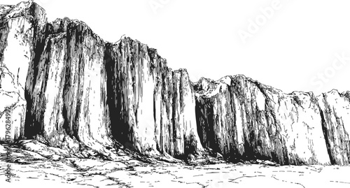 Cliff face sketch, hand drawn rocky vertical wall with textured surface — stock vector