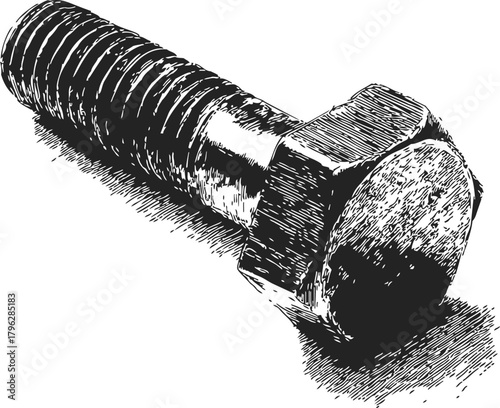 Bolt sketch hand drawn detailed hex head fastener isolated on white — stock vector
