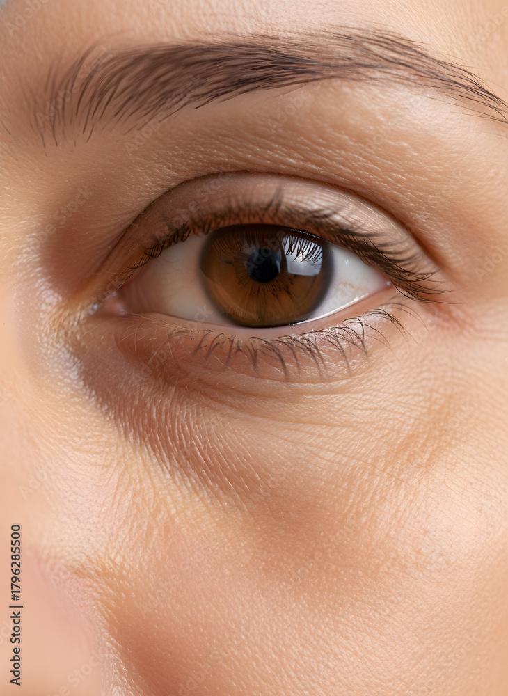 Fototapeta premium Extreme close-up of a brown human eye and surrounding skin