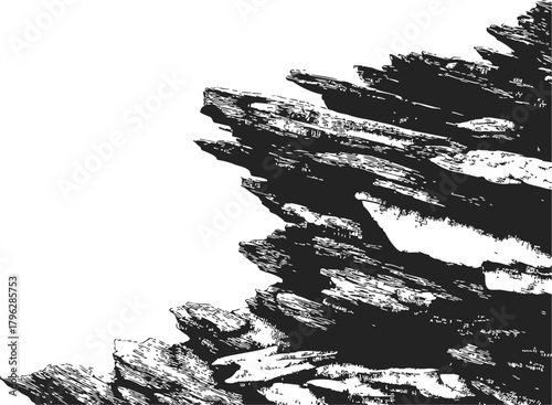 Rock formation sketch, hand drawn rugged layered cliff with sharp edges — stock vector