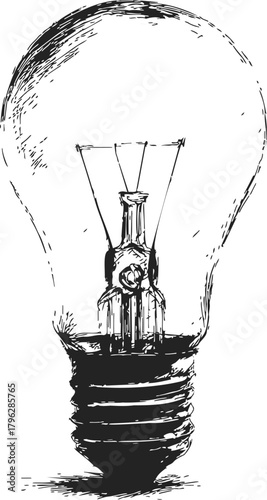 Light bulb sketch hand drawn style with detailed filament and screw base — stock vector