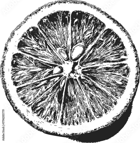 Orange slice sketch hand drawn detailed citrus fruit cross section — stock vector