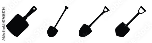 Four different silhouettes of garden shovels for digging and gardening tasks