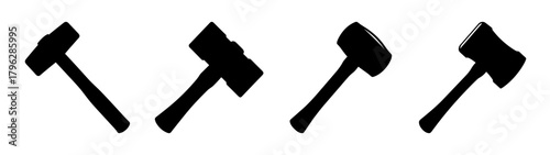Four silhouette sledgehammers set against a for industrial or construction themes
