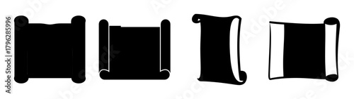 Collection of abstract black square shapes with rounded corners presented in a linear sequence.