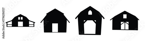Collection of silhouetted barns various styles and sizes for agricultural designs
