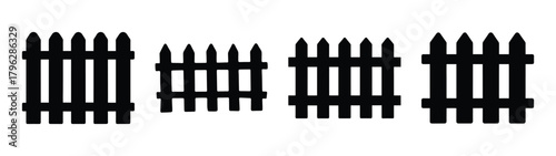 Black picket fence sections icon simple design for various applications