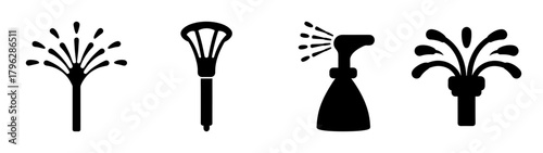 Garden sprinkler icons set water spraying devices and watering tools for landscape design