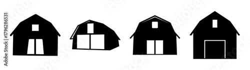 Set of four barn silhouettes agricultural building icons for rural and countryside designs