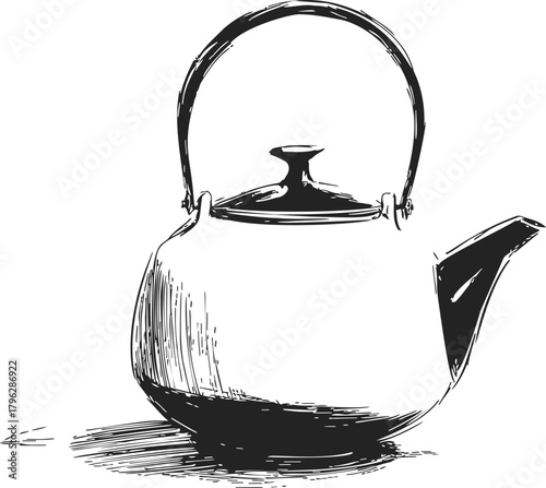 Kettle sketch hand drawn classic teapot with handle and spout — stock vector