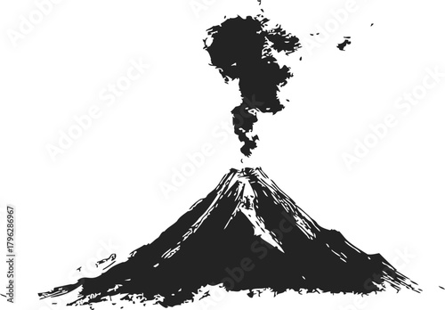 Volcano sketch hand drawn erupting mountain with smoke plume — stock vector