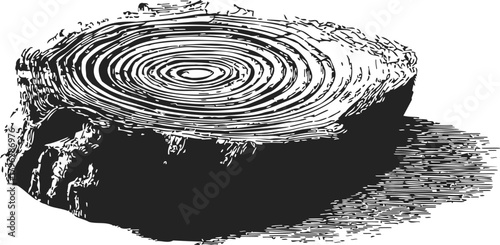 Tree stump sketch, hand drawn wood rings and rough bark detail — stock vector