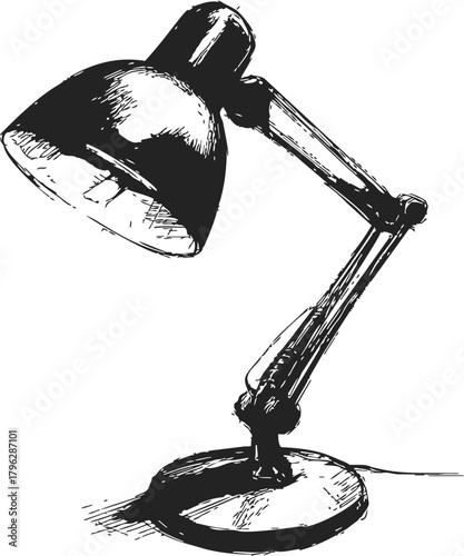 Desk lamp sketch hand drawn adjustable arm on white background — stock vector