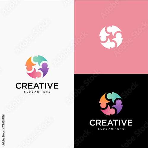 This logo features a colorful, abstract circular emblem made of four curved, petal-like shapes that swirl inward, forming a harmonious and balanced design.