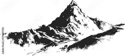 Mountain peak sketch hand drawn black and white rugged landscape — stock vector