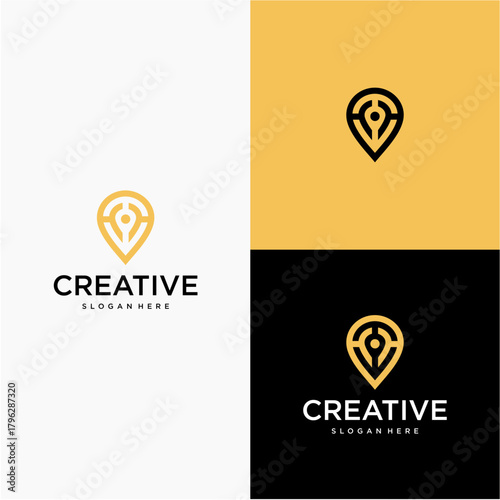 This logo features a stylized location pin with a creative twist, giving it a modern and elegant appearance.