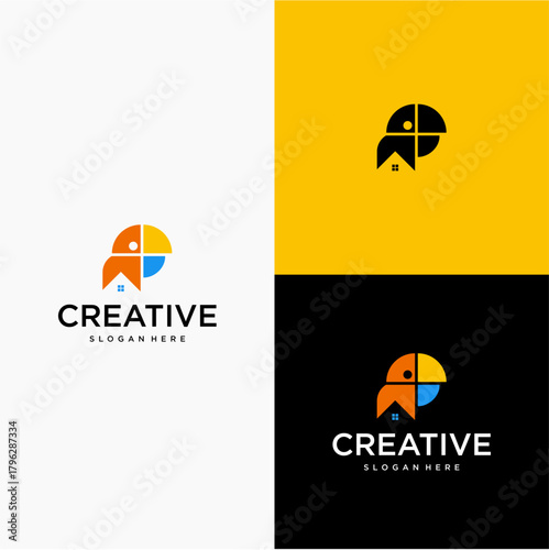 The logo features a colorful geometric bird and house icon, made up of four circular segments arranged in a circle.