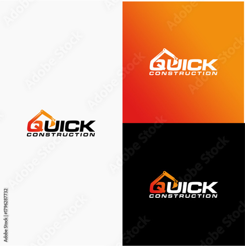 This vector logo is designed for a construction or home-building brand, featuring a bold and dynamic wordmark integrated with a simple, recognizable house symbol.