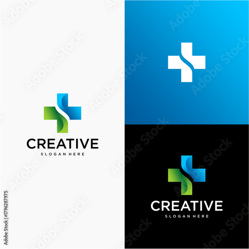 featuring a clean, modern and professional cross-shaped design, providing strong associations with health, wellness and grooming brands.