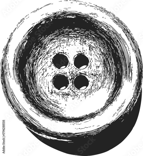 Button sketch hand drawn style with four holes and textured shading — stock vector