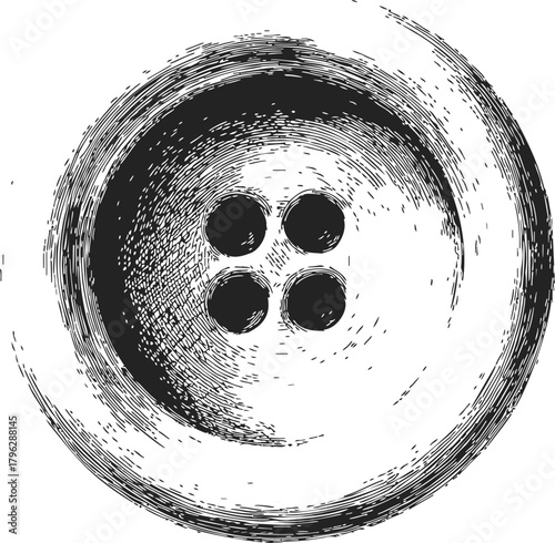 Button sketch hand drawn with four holes and textured lines — stock vector