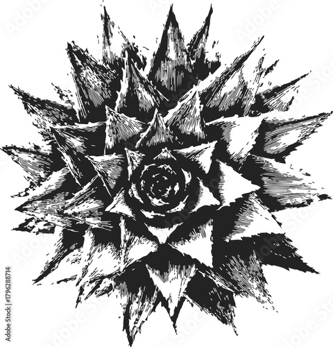 Succulent plant sketch, hand drawn line art with detailed spiky leaves — stock vector